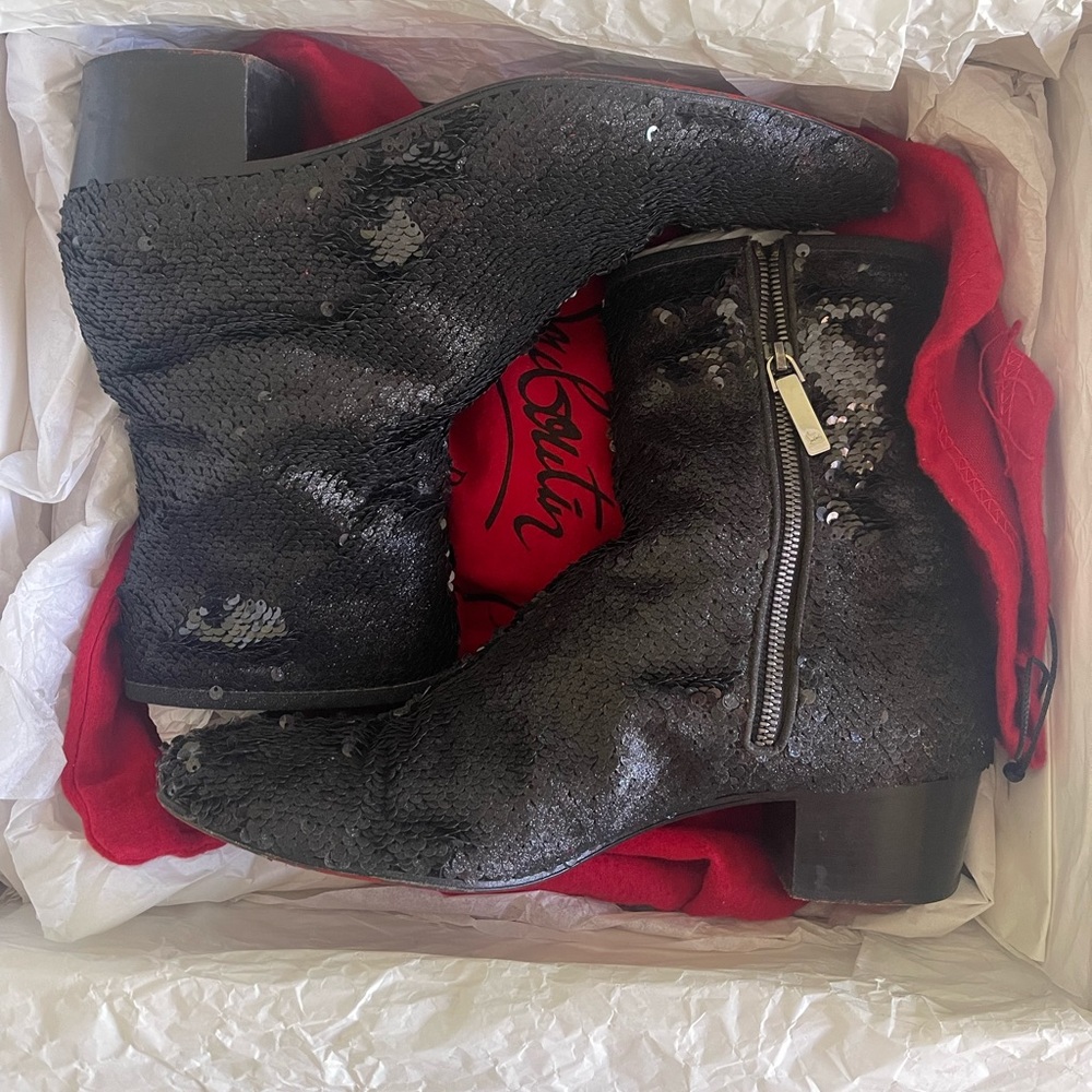 Christian Louboutin Houston 40 Paillette Charbon/Calf Glitter men boots